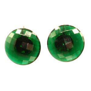 Faceted Emerald Green Glass Earrings, Vintage Clip On Domes are a Minimalist